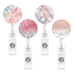 Marbling Retractable Badge Reel for Name Badge Holder Staff Work Card Clip Chest Pocket ID Tag Pass Card Accessories Clip Reel