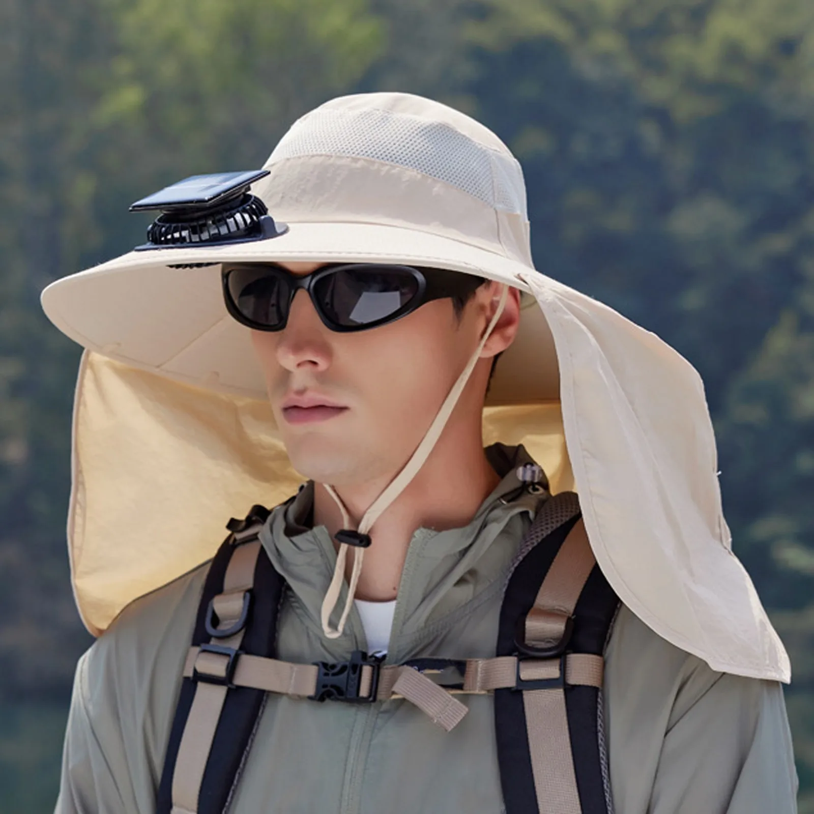 

Anti UV Wide Brim Sun Hat Built In Solar USB Rechargeable Cooling Fan With Neck Flap For Fishing Camping Hiking Various 2026