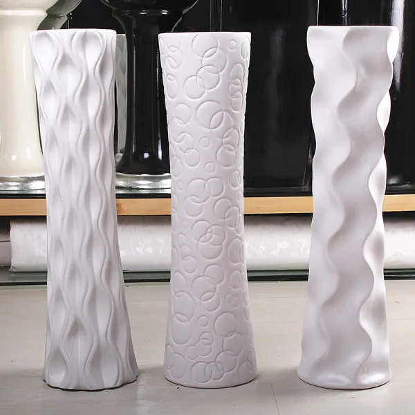 

Simple ceramic large vase, modern fashion white creative silk flower living room ornament, European dried flower flooring device