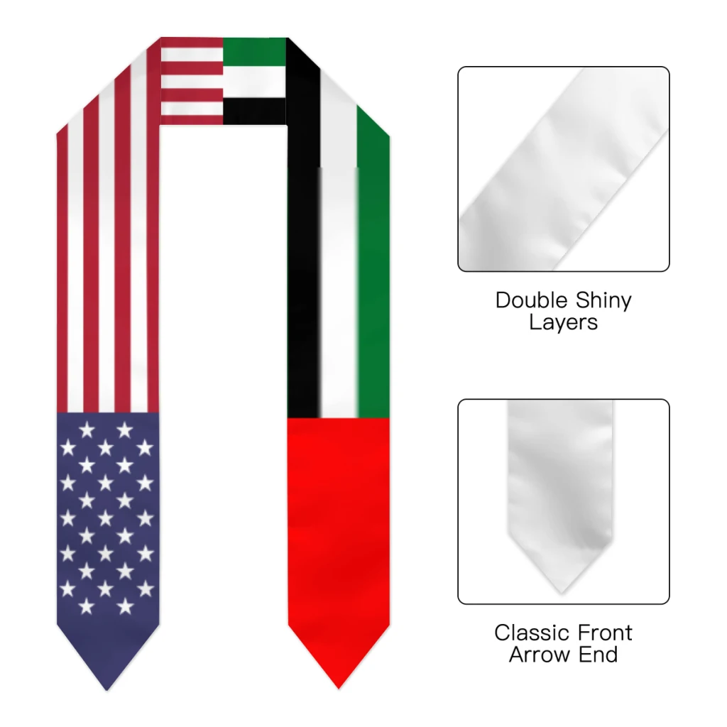 Graduation Sash United Arab Emirates & USA United States Flag Stole Shawls Graduate Wraps Scraf International Student Gifts image 2
