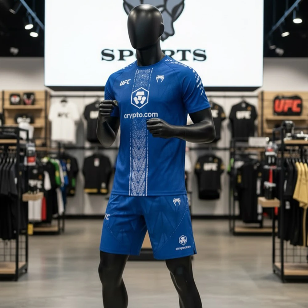 

2026 New UFC Fight Night Blue/Gold T-shirt Shorts Men Women's MMA Oversized Breathable Quick-Drying Boxing Jujutsu Training Set