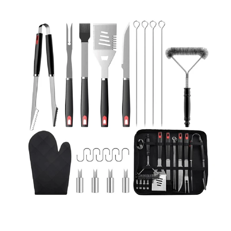 20PCS BBQ Grilling Tool Set Extra Thick Stainless Steel Grill Kit For Men Women With Carrying Bag, BBQ Utensils Gift Set