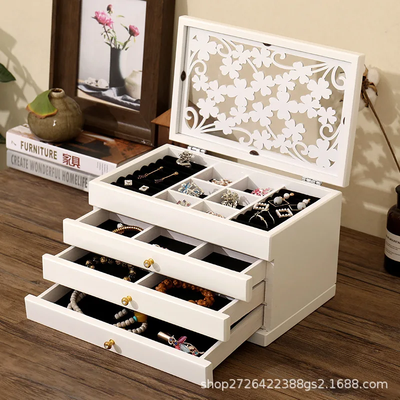 Necklace Jewelry Organizer Box Bracelet Wood Jewelry Case Ring Earring Drawer Display Trinkets Plastic Storage Separators Boxes