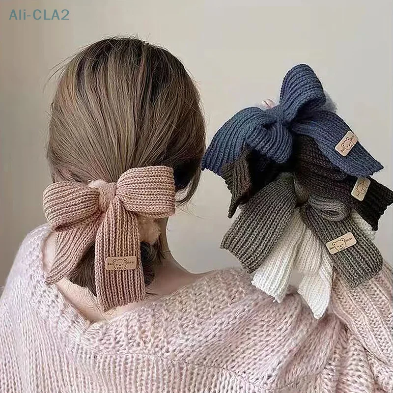 Cute Bow Rubber Band Lamb Wool Bowel Hair Rings Knitted Wool Plush Ponytail Hair Tie Headwear Scrunchies Girls Hair Accessories