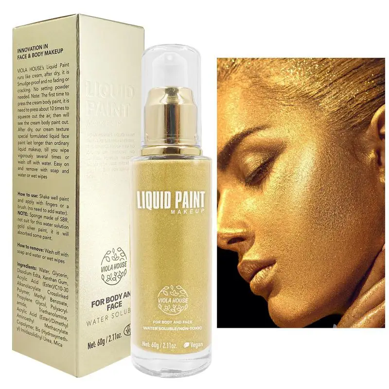 2.11oz Painting Makeup For Hands Gold Face Paint Liquid Face Paint Water Soluble Face Body Paint For Stage Performance Party