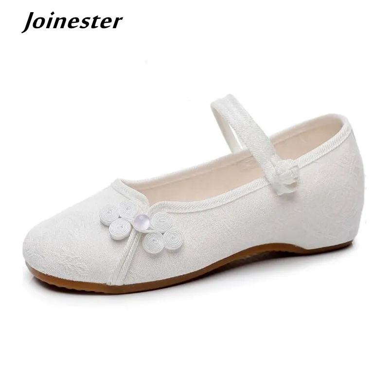 Women's Low Heel Ankle Strap Ballet Flats Pure Color Casual Dress Shoes Ethnic Mary Jane Pumps Vintage Mom Footwear