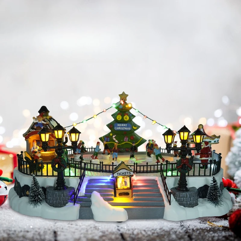 

Festive New Ski Christmas Scene Playground Music Box Set Ice Rink Scene Ornament
