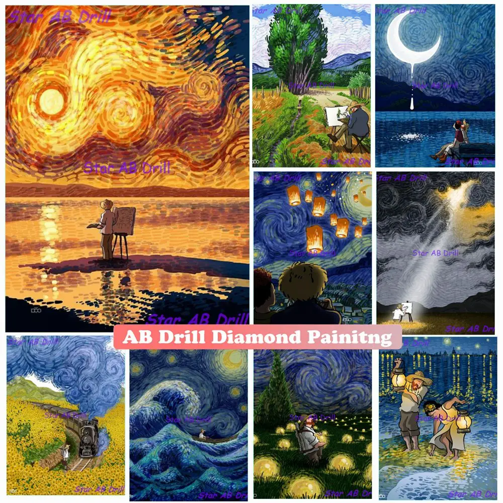 

Van Gogh Fan Illustrates Diamond Painting Colorful Comic 5d Diy AB Drill Mosaic Embroidery Cross Stitch Kit Art Home Decor Gifts