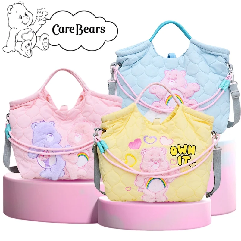 MINISO 36cm Carebears Series Large-capacity Shoulder Bag Cute Cartoon Sharing Bear Portable Drawstring Schoolbag Travel Storage