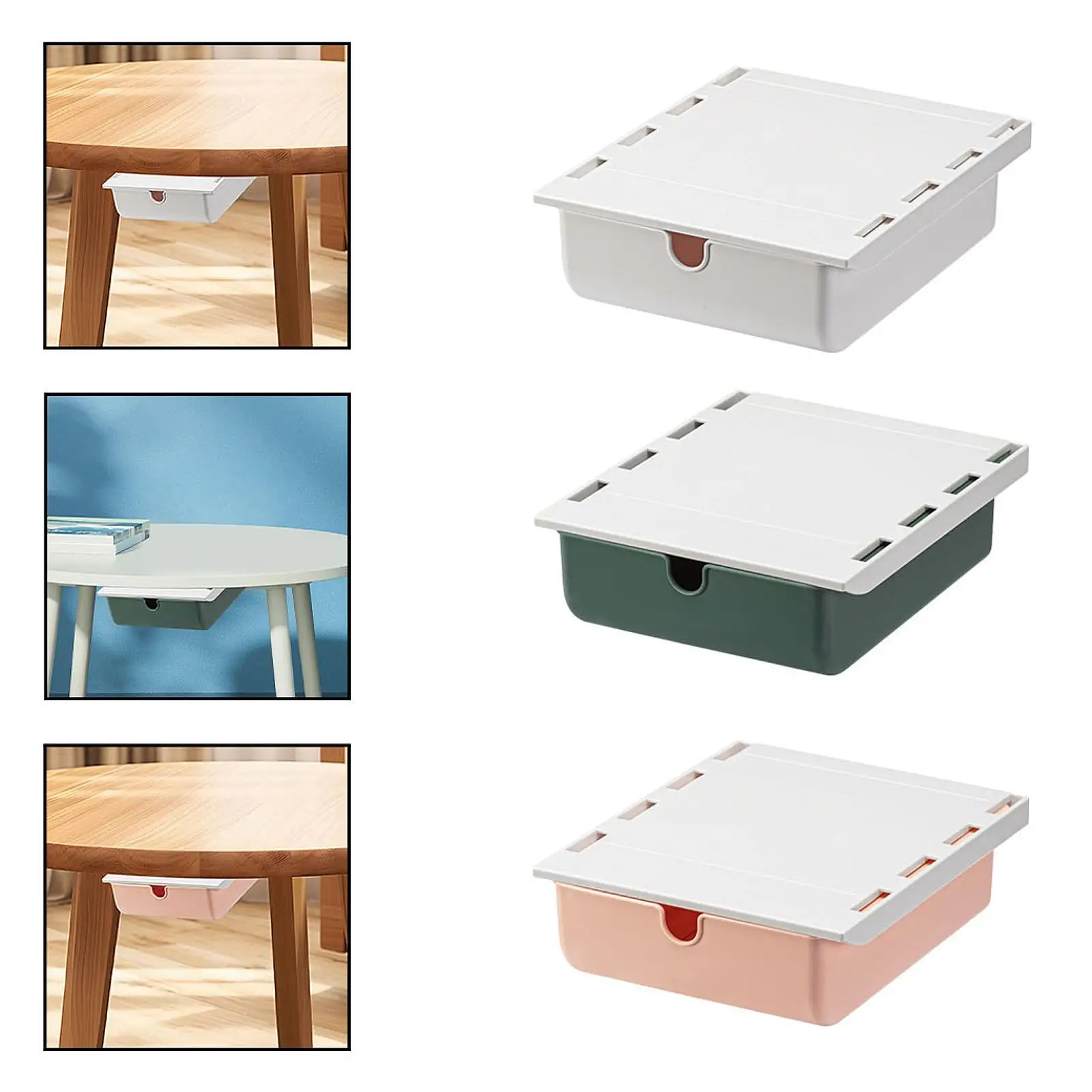 

Under Desk Drawer Storage Box Plastic Tray Slide Out Desk Cabinet Organizer for Pantry Cupboard and Home Use