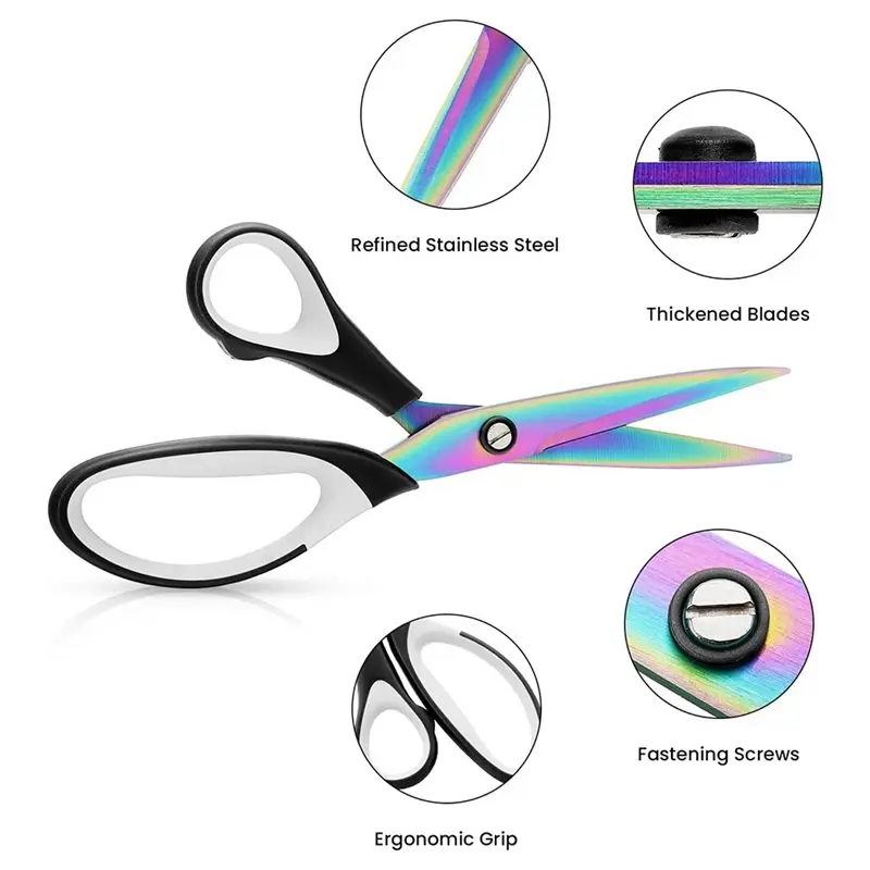 مقص خياط، 3 قطع من شفرات الحلاقة الحادة المصنوعة من الفولاذ المقاوم للصدأ، مقابض مطاطية ناعمة، مقص قماش متعدد الأغراض #2