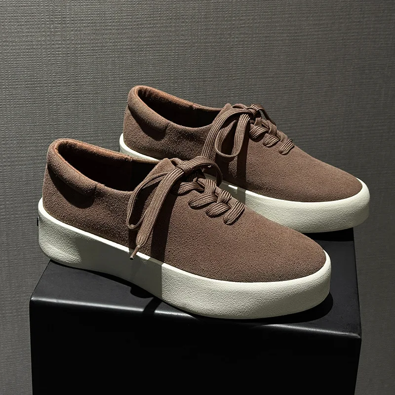 

Men's Minimalist Suede Casual Platform Sneakers Trend Lace-up Non-slip Thick Sole Skateboard Shoes Comfortable Walking Footwear