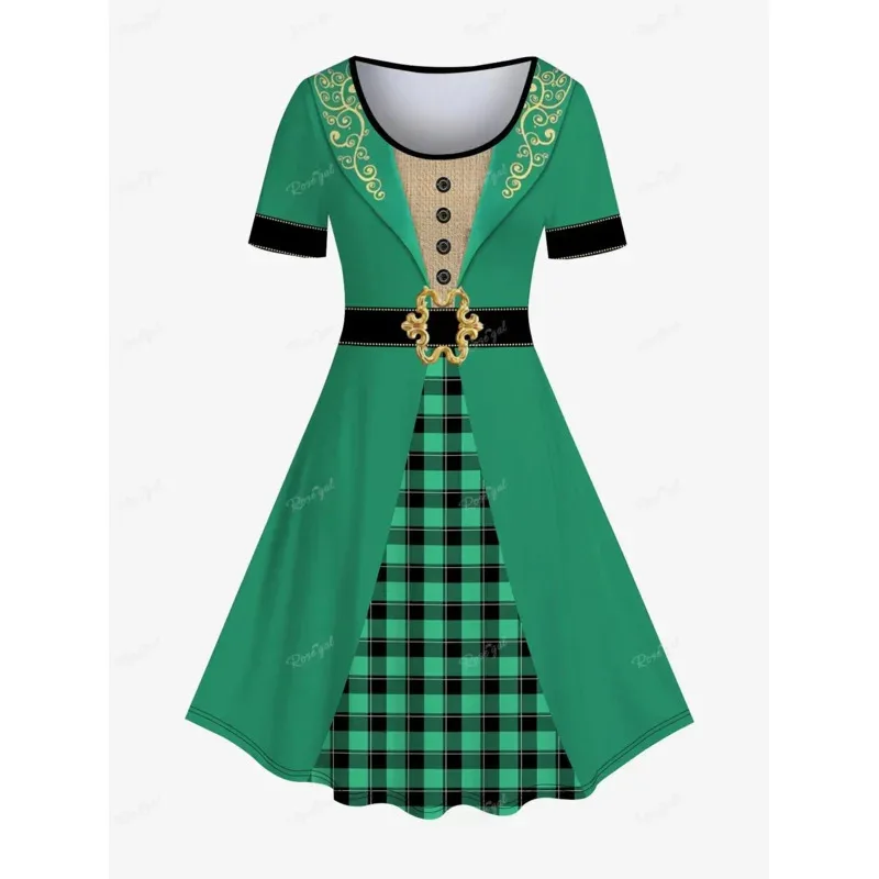 NewROSEGAL Plus Size Vintage 3D Printed Dresses S-5XL Summer Casual Women Knee Length Dress Streetwear Fit And Flare Vesdo ER162