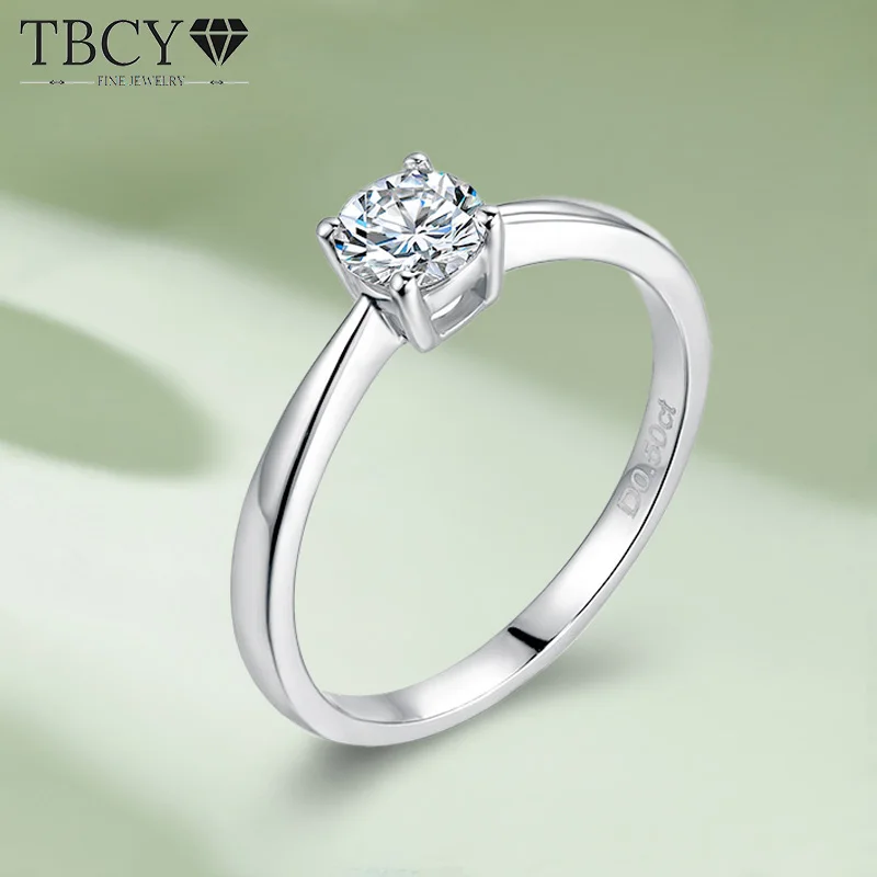 

TBCYD 0.5CT D Color Round Moissanite Diamond Rings For Women S925 Silver 18K White Gold Plated Classic Four Claws Wedding Band