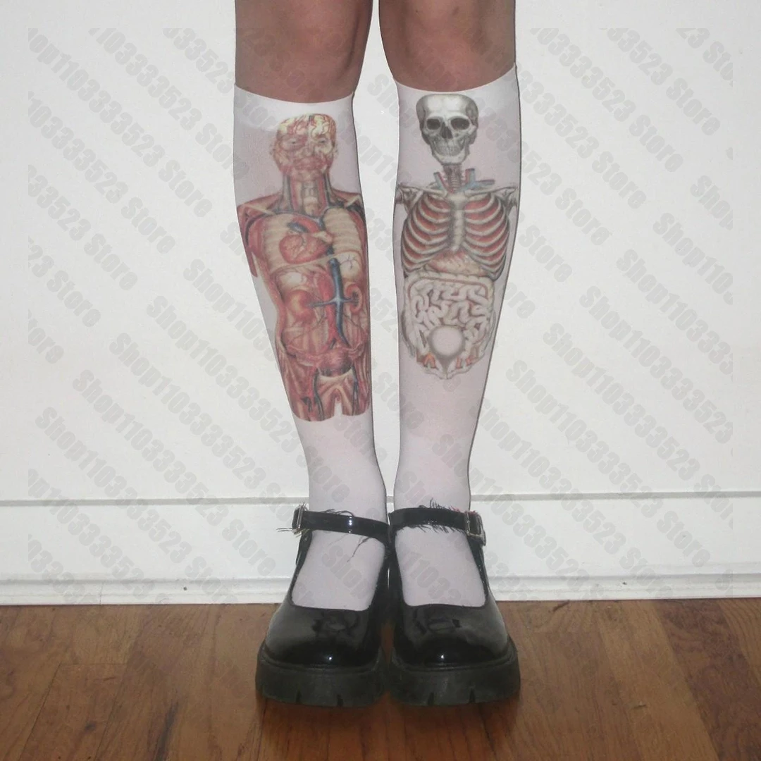 2000s Gothic Punk Skull Print Calf socks Harajuku Calf socks Y2K Style Cute Calf socks Kawaii Women socks Emo girls