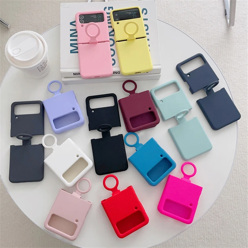 Funda de silicona líquida con soporte de anillo para Samsung Galaxy Z, cubierta de protección completa plegable, Color caramelo de lujo, Flip 4, 5G, Flip 3, Flip 2, 1