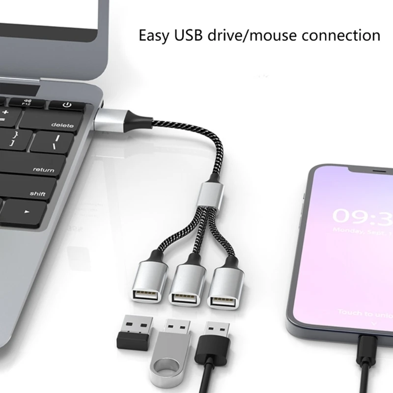 Type C OTG Adapter with Power Supply 2/3 in 1 USB C OTG Adapter Type C to USB 2.0 Multi-Function Splitter Cable