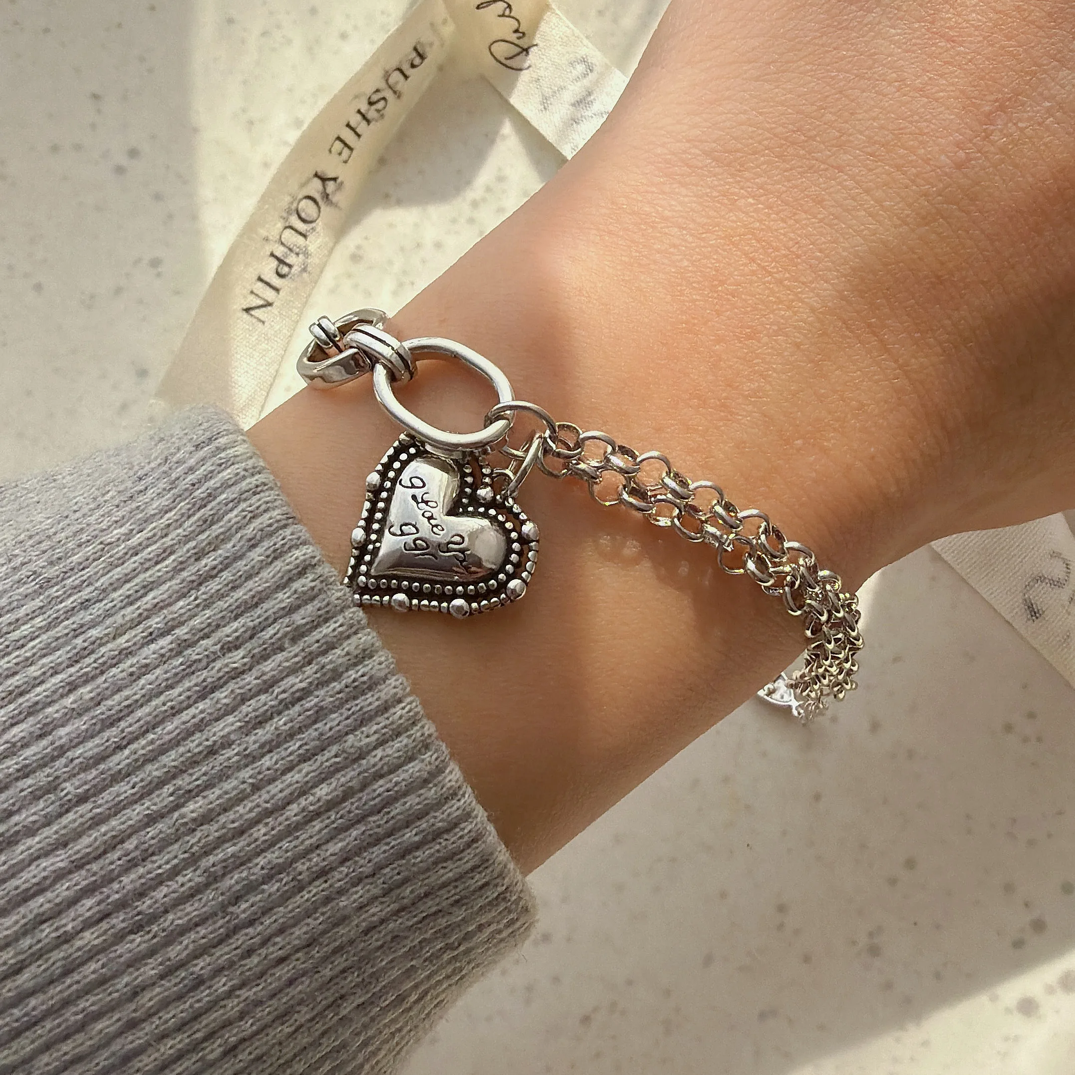 

925 Sterling Silver Bracelet For Women Men Vintage Heart Simple Wedding Engagement Party Fashion Party Fine Jewelry