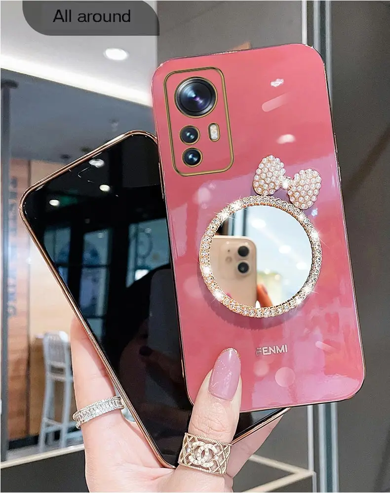 Make up Mirror Diamond Bling Case For Xiaomi Mi 12T 11T 12 13 10 11 Lite Mi13 13 Pro 13Lite 5G 8 9 9T Mi12 Stand Cover