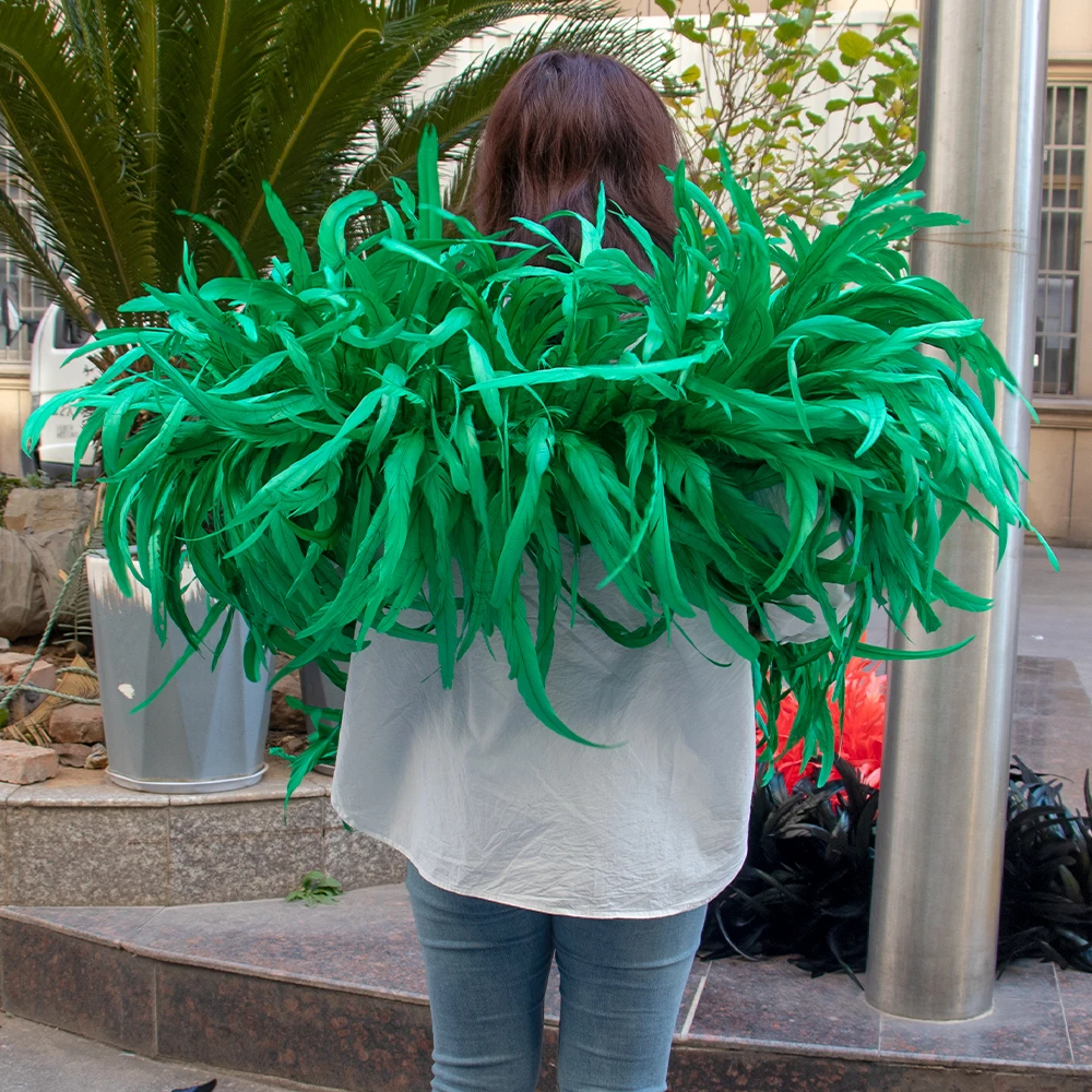 2 3yards Green Rooster Tail Feather Boa 30-35CM Chicken Feathers Shawl Large Decoration Cock Plumes Plumage Boa