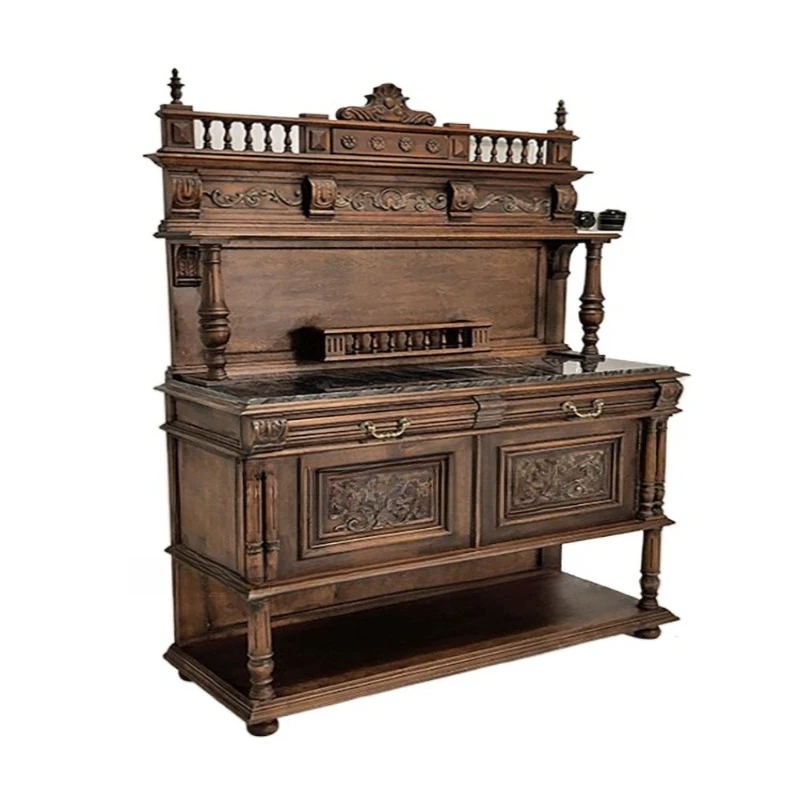 

Medieval solid wood retro restaurant wine cabinet tea cabinet neoclassical nostalgic side cabinet living room locker