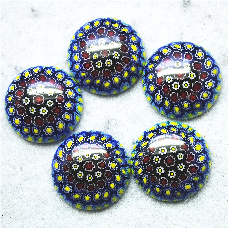 5PCS New Millefiori Glass Cabochons 25MM Heart Shape DIY Crystal Items Loose Beads Cabs TOP SELLS