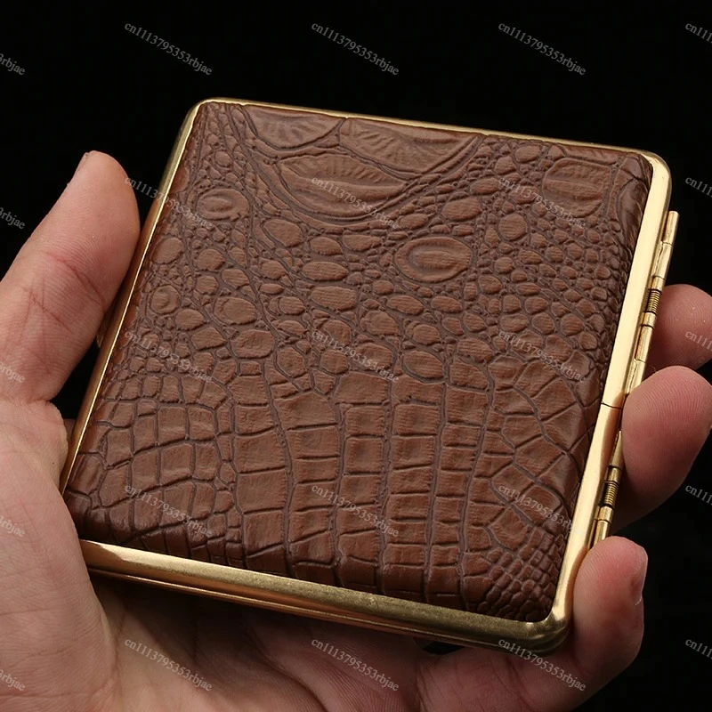 Elegant Ultra Thin Crocodile Pattern Metal Cigarette Case, 20 Capacity, Flip-top, Retro Style, Crush-resistant and Portable
