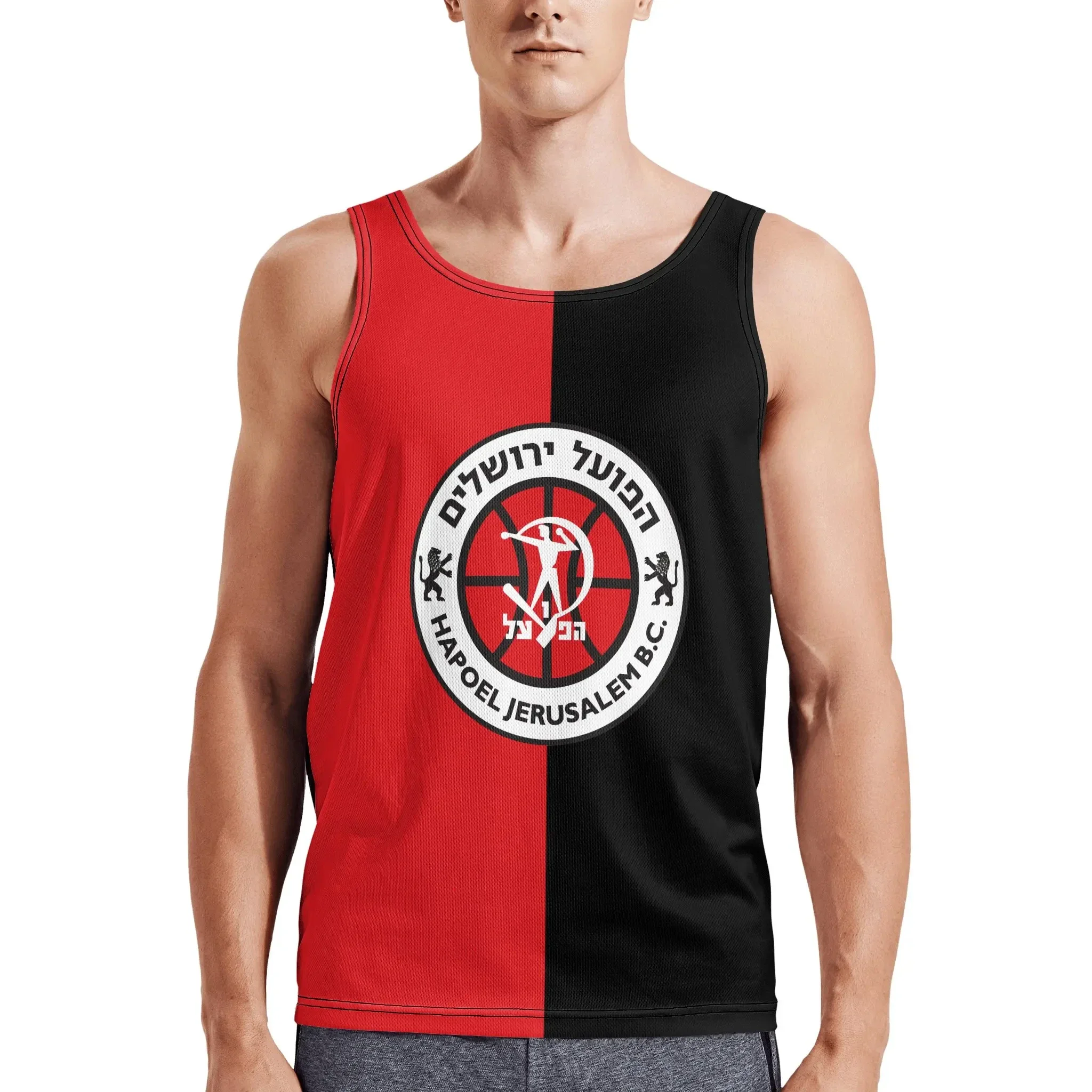 Hapoel القدس كرة السلة رياضي للرجال Hd طباعة القطن تانك القمم العضلات المحملة أكمام تي شيرت Tagless تانك قميص