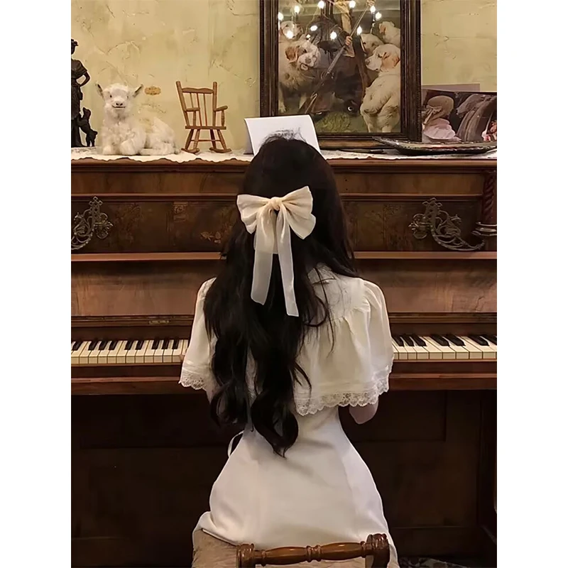 MEXZT Vintage Midi Dress Donna Harajuku Bow Lace Bandage Abiti Estate giapponese Mantello Manica Aderente Design A Line Abiti Nuovo