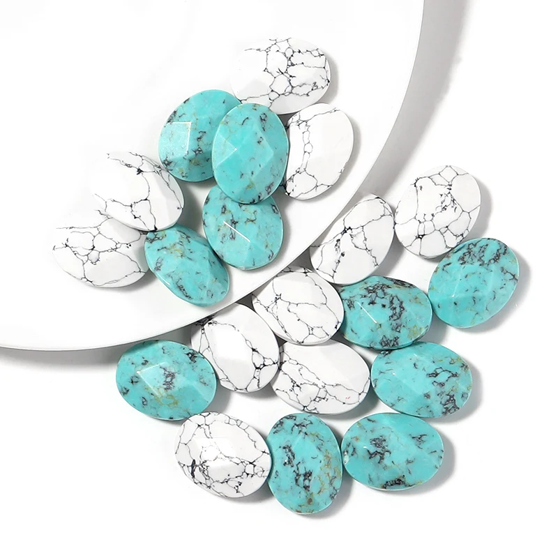 10pcs Natural Stone Oval Flatback Turquoise Cabochon 12x16mm Diamond Section For DIY Jewelry Making Pendant Accessories