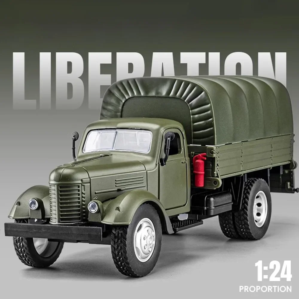 1:24 CA10 Vintage Truck Armored Car Model Toy Alloy Diecast Military Carrier Transport Vehicles Models Sound Light Kids Gifts