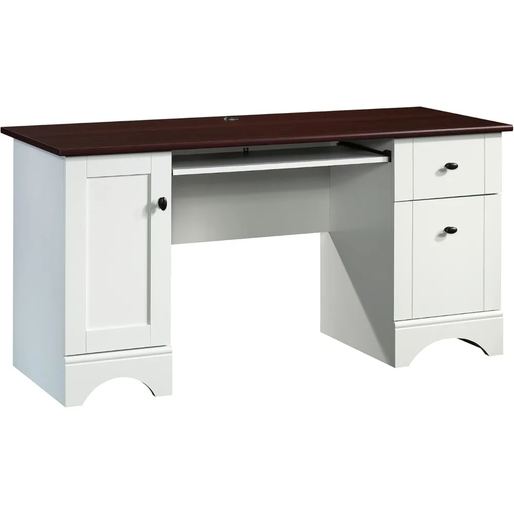 

Miscellaneous Home Office Computer Desk with Cherry Accent Top, Soft White Finish