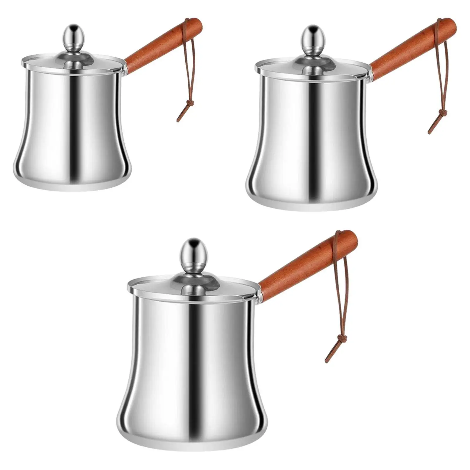 Coffee Pot Turkish Stainless Steel Milk Warmer Long Heat Resistant Wooden Handle Small Boiling Pan for Restaurants Cafes view 3