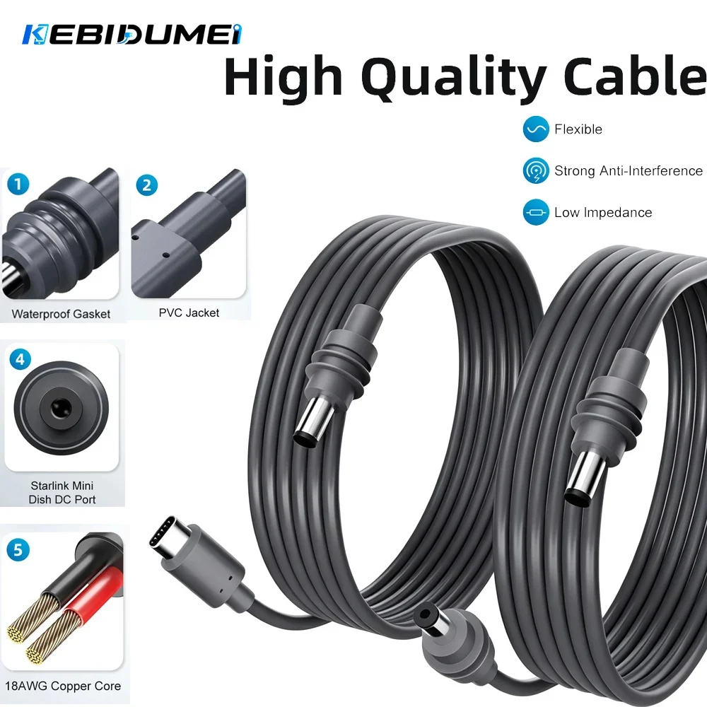 KEBIDUMEI For StarLink 2M USB C to DC Mini DC to DC Power Cable for Starlink Mini USB Type-C Input to Waterproof Power Cable