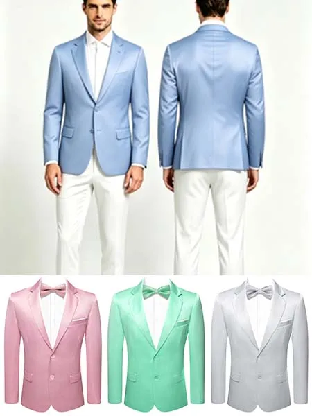 

Men's Solid Single Blazer, Available in Black, Silver, Blue, Pink, Green for Weddings, Banquets and Daily Formal Occasions