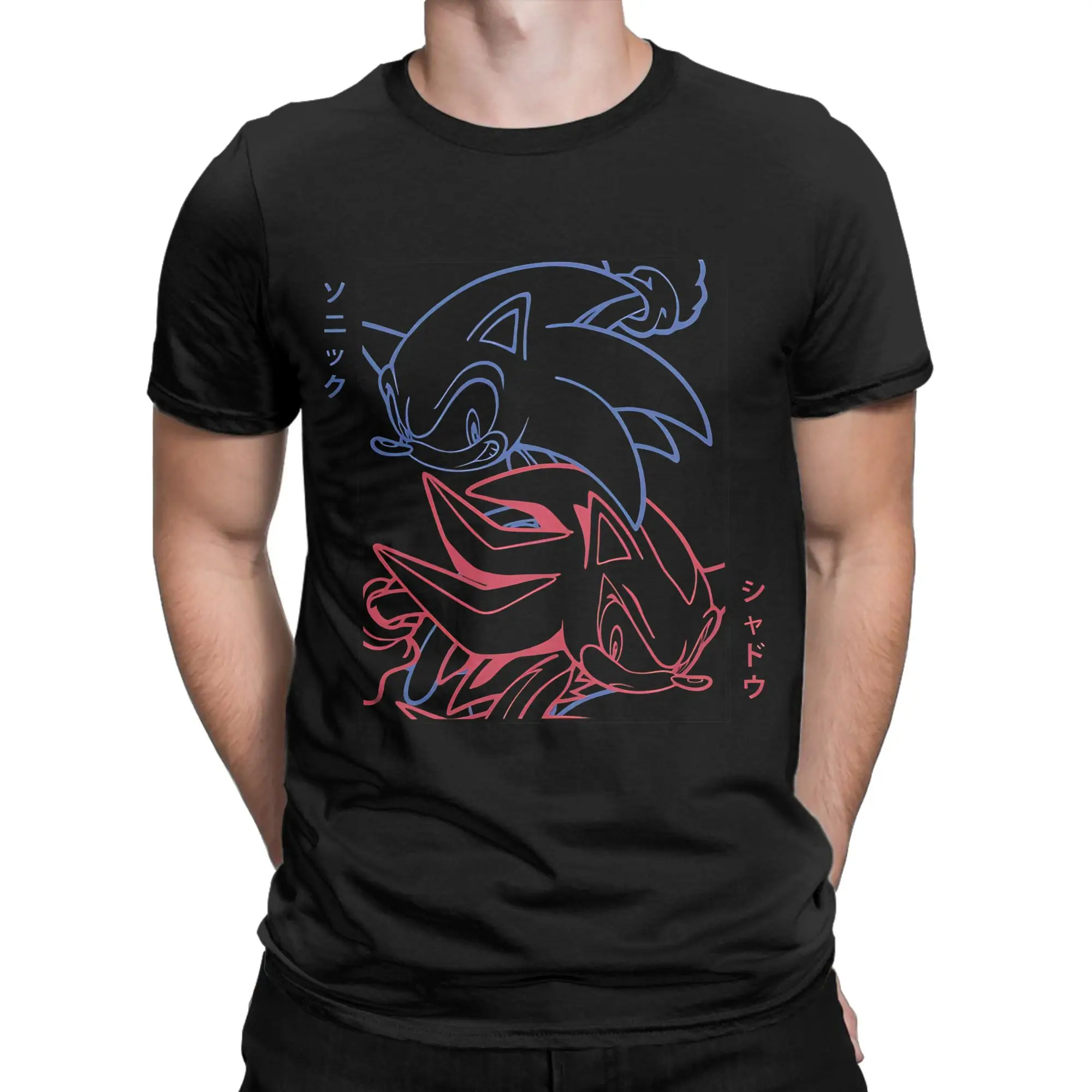 Hero and Dark Graphic 100% Cotton T-Shirt sSonic the Hedgehog Tops Tees For Men