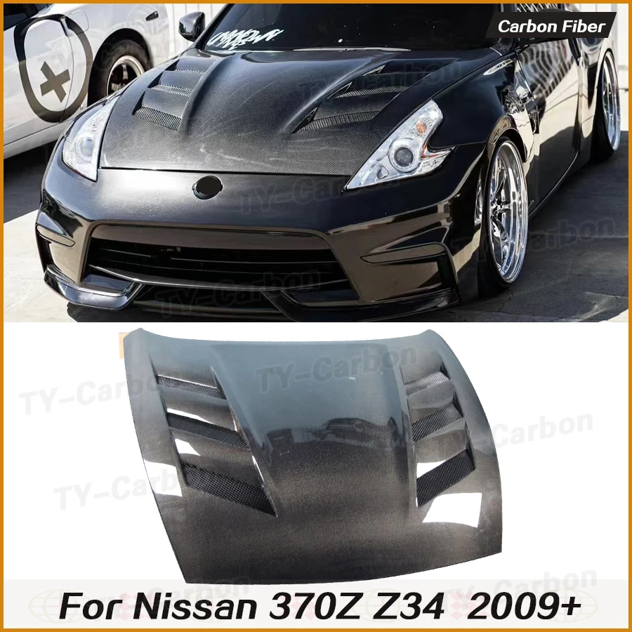 

Real Carbon Fiber Front Engine Hood for Nissan 370Z Z34 AMS Style Front Hood Exterior Accessories Engine Cover FRP
