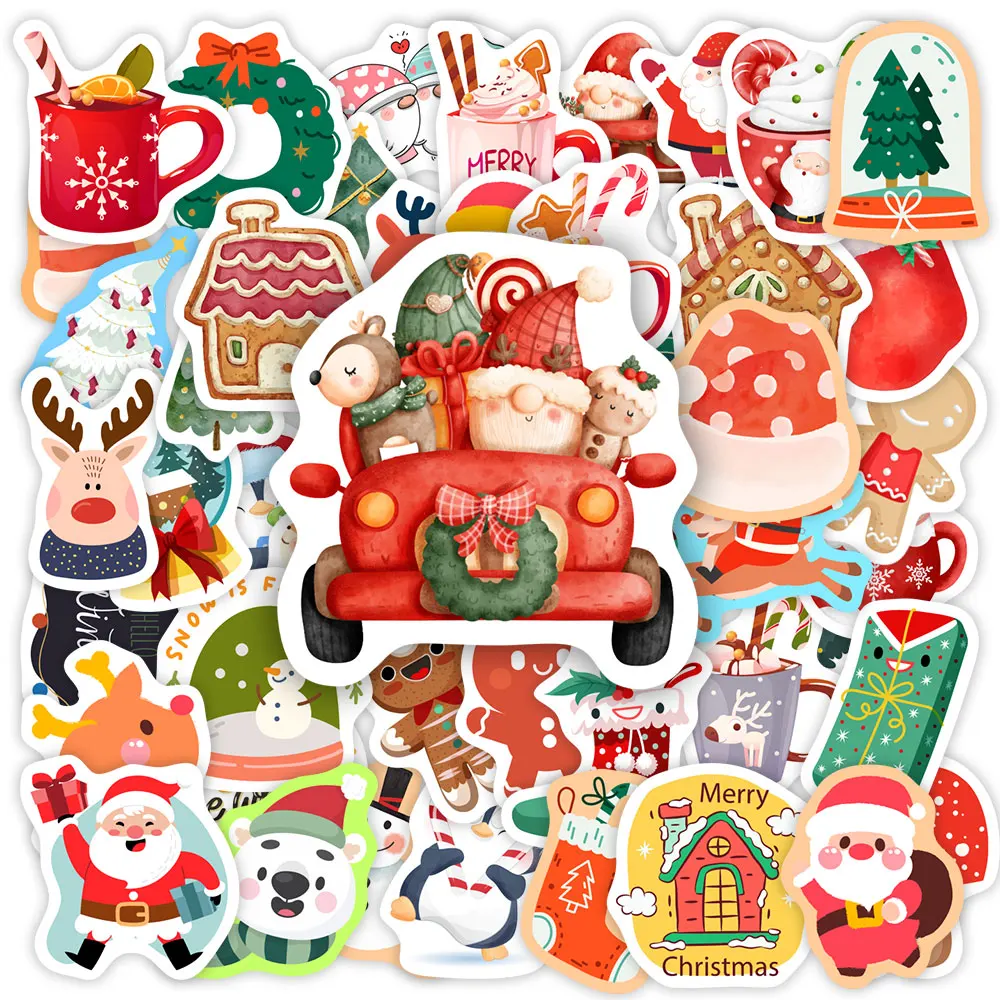 Christmas Stickers Cartoon Cute Gift Stickers DIY Scrapbooking Decoration Decals for Children PVC Waterproof Funny Toys New Year