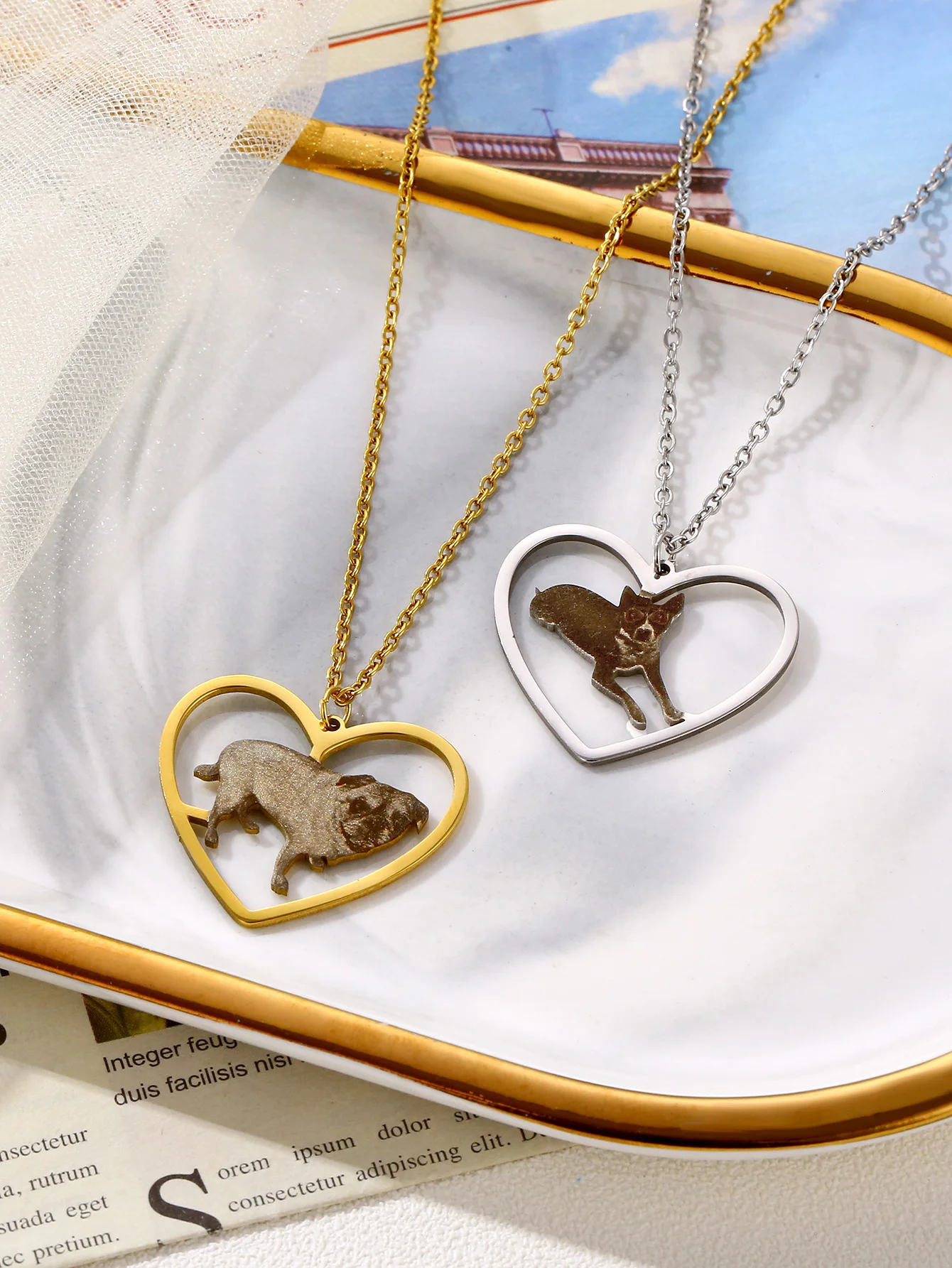 

Ожерелье с подвеской в форме сердца собаки из нержавеющей стали на заказ, персонализированные украшения для домашних животных для любителей домашних животных