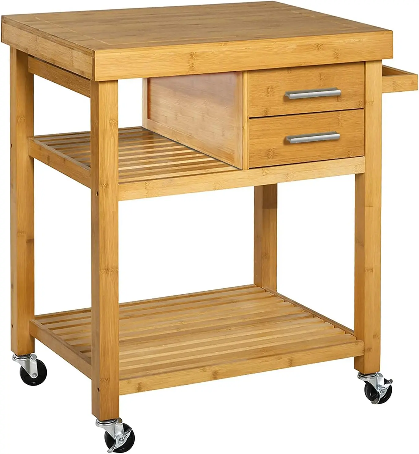 Rolling Kitchen Island Cart with Drawers Shelves, Towel Rack, Locking Casters, Butcher Block Food Prepping Cart Trolley on Wheel