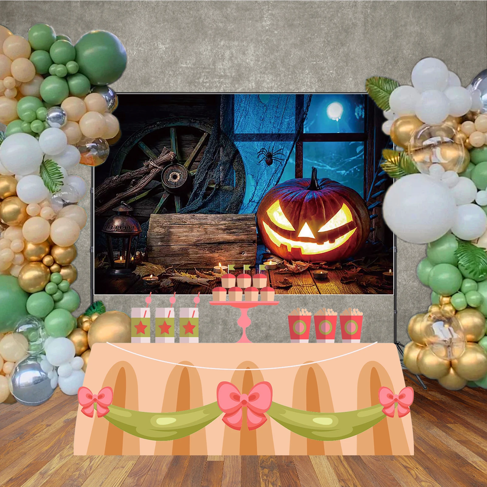 MOON.QG Latar Belakang Fotografi Dekorasi Halloween Latar Belakang Tenda Kabin Malam untuk Foto Alat Peraga Pemotretan Stan Foto Ulang Tahun