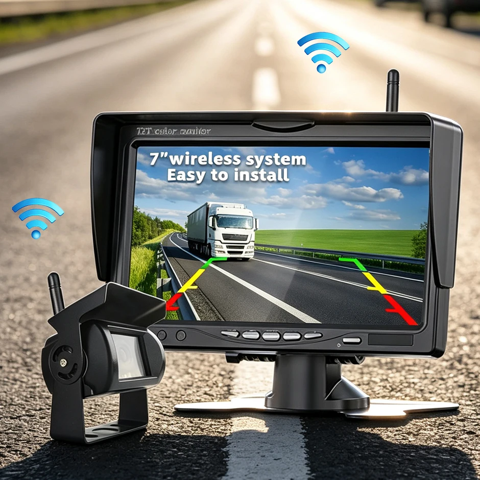 QXNY HD Wireless Backup Camera Rear View Cam BSD 7 Inch Monitor AHD1080P for Truck Bus RV Camper Trailer Excavator PickupTrailer