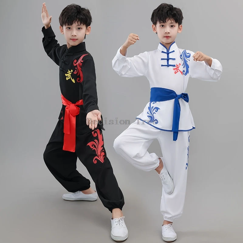 2025 kinderen chinese stijl vechtsport pak elastische katoenen trainingspak set lange mouwen tai chi kung fu kostuum jongens meisjes
