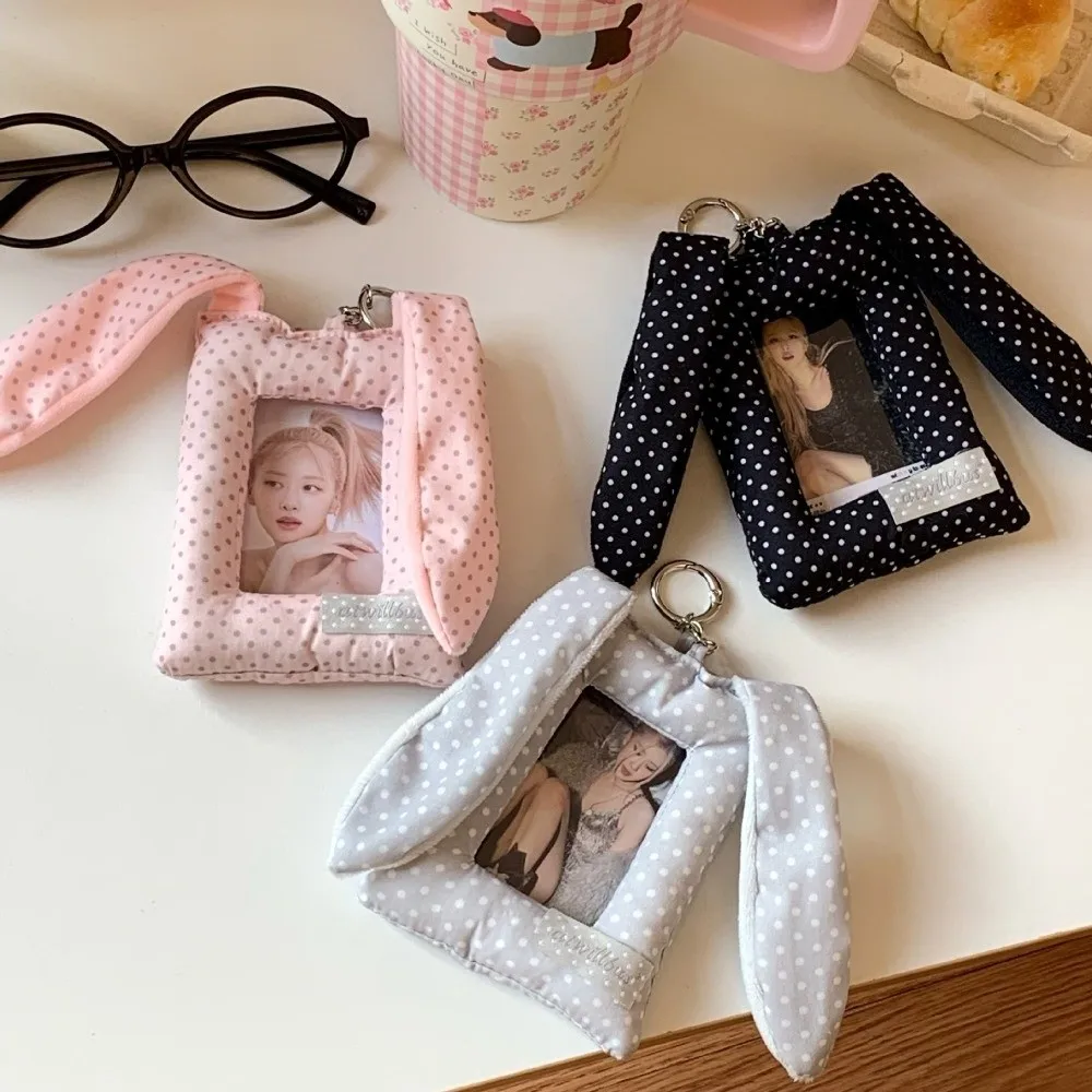 Polka Dot Rabbit Ears Korean Photocard Holder with Keychain Hanging Decoration Photo Photocard Frame Picture Idol Photo Card