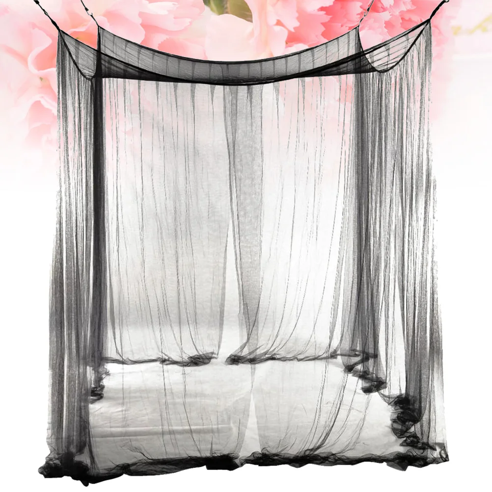 

White Bed Canopy Net Post Mosquito Netting Tent Curtain for Queen Size Bed Black Comforter Bed Canopying
