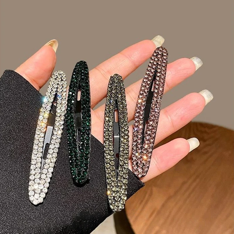 2 sztuk/zestaw Rhinestone spinki do włosów długie Barrettes kolorowe kryształowe owalne geometryczne szpilki boczne Bling szpilka damskie akcesoria do włosów