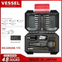VESSEL 220USB-17C 17pcs Ball Grip Electric Screwdriver with PH2 Driver Bit Cordless USB Rechargeable Screwdriver Power Tool