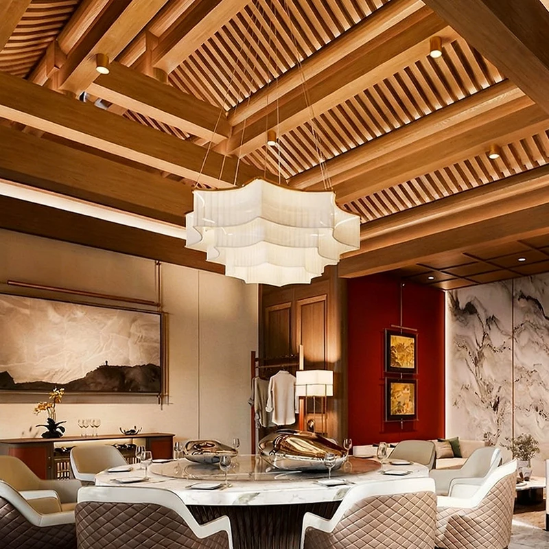 New Chinese Style Chandeliers For Living Room Bedroom Retro White Pendant Light Fabric Lampshade Led Lighting Fixtures