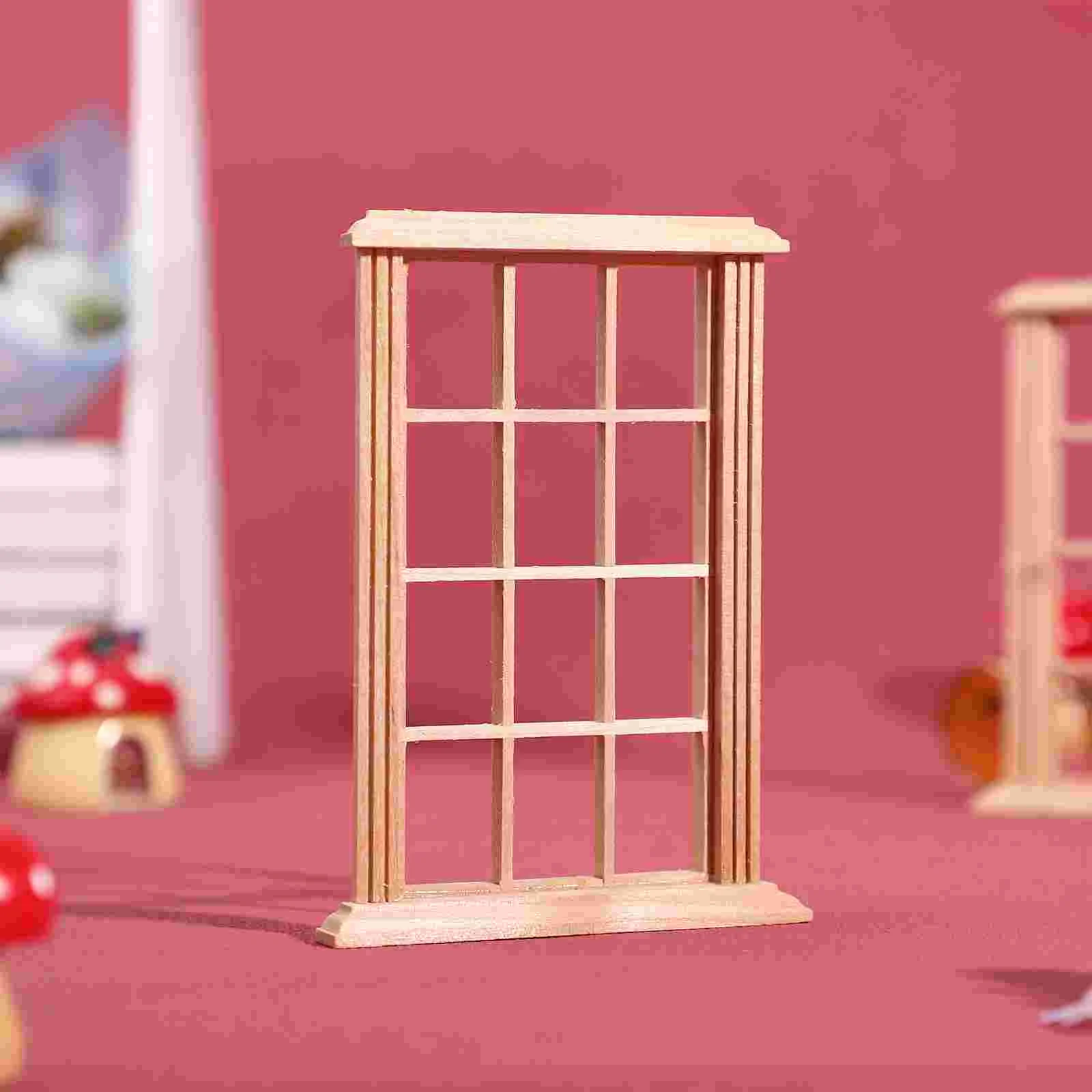 

2Pcs Miniature Wood Furniture Mini Window Frame Miniature Scene Props Kids Children DIY Toys miniature window furniture