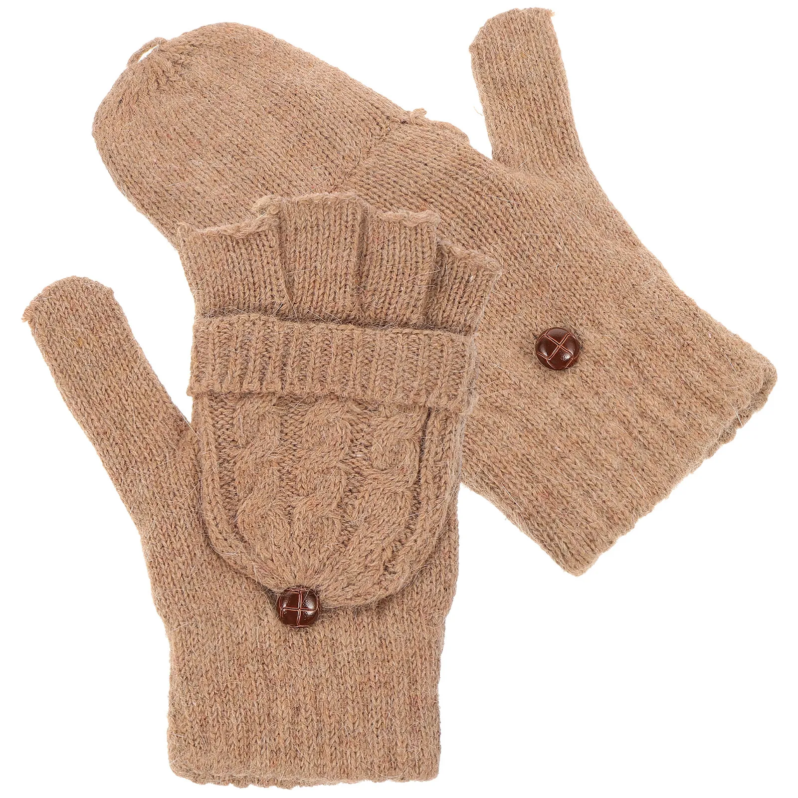

Beige Women Fingerless Gloves Winter Warm Knitted Convertible Mitten Cover Gloves Lightweight Comfortable Easy Finger Movement